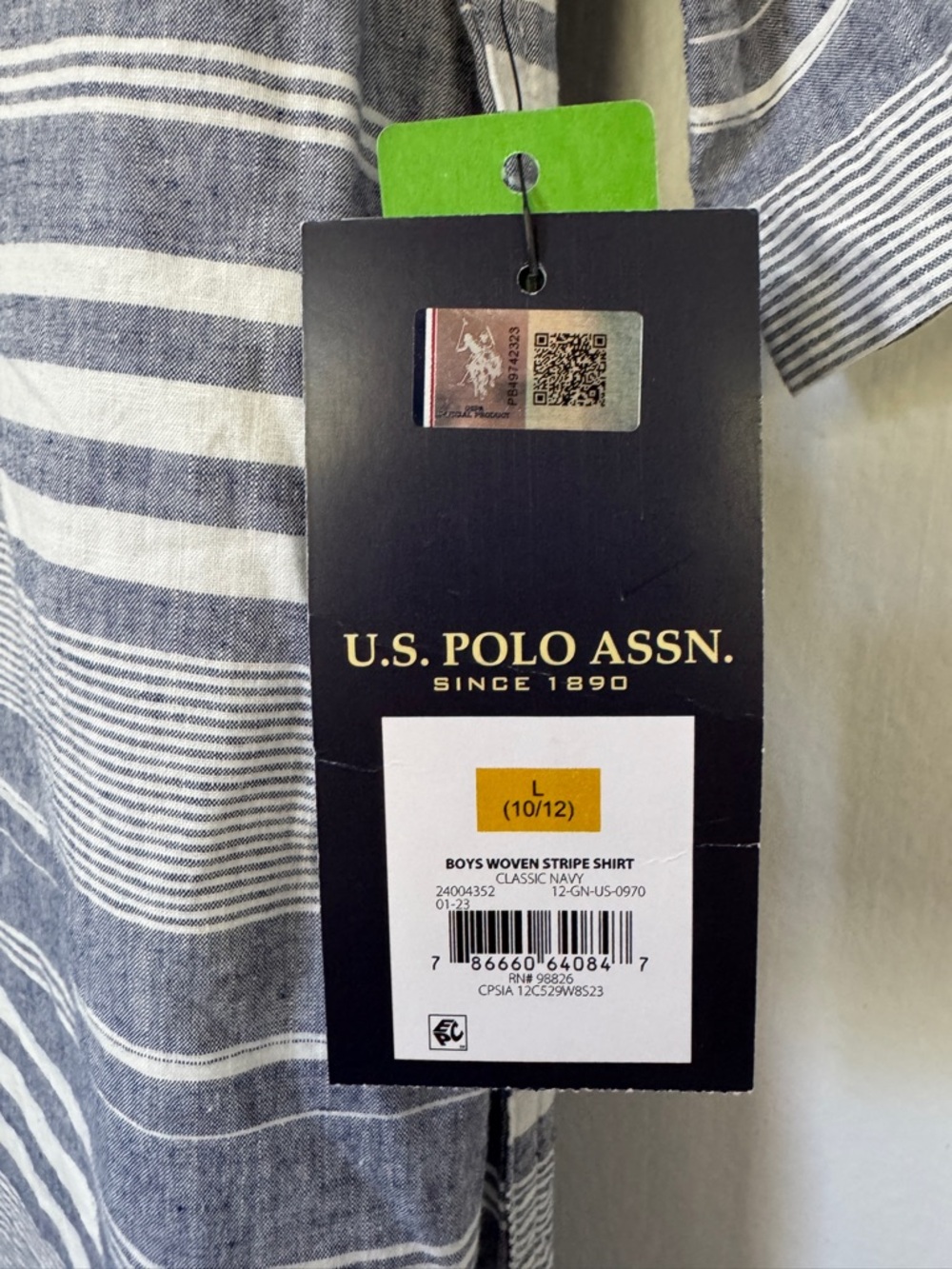 👕✨ U.S. Polo Assn Boys Stripe Button Shirt L 10-12 NWT - Picture 6 of 6